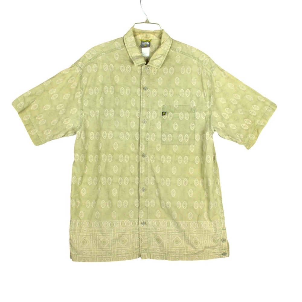 The North Face A5 Series Men Green Geometric Short Sleeve Button Up Shirt Sz XL